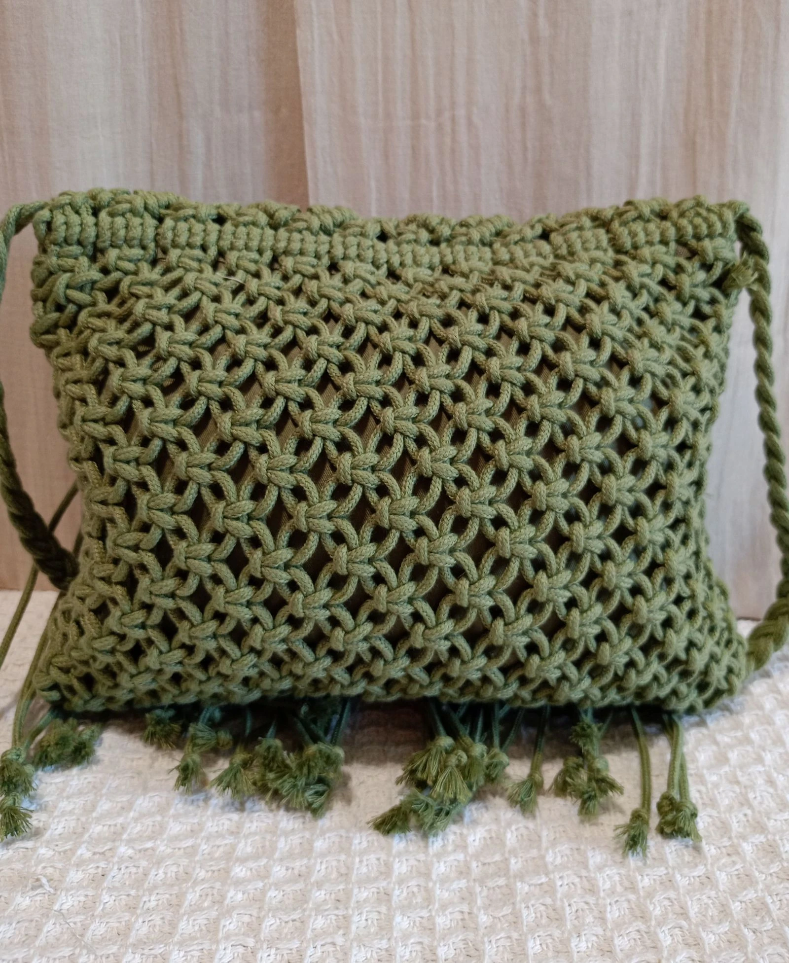 Olijfgroene macramé schoudertas – photo 3